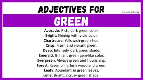 green adjectives meaning.